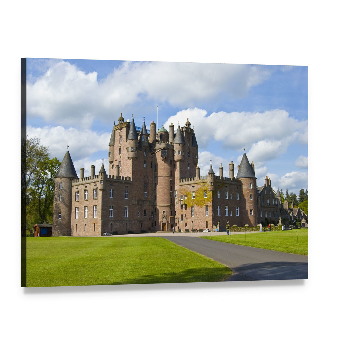 Glamis Castle Scotland Canvas Wall Art, single panel gallery wrapped canvas, angled product view