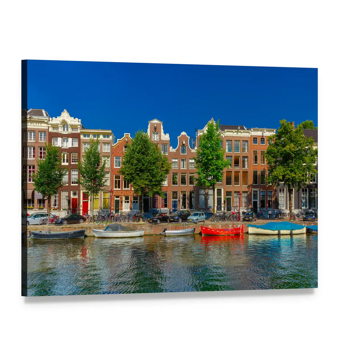 Amsterdam Canal Houses Canvas Wall Art, single panel gallery wrapped canvas, angled product view