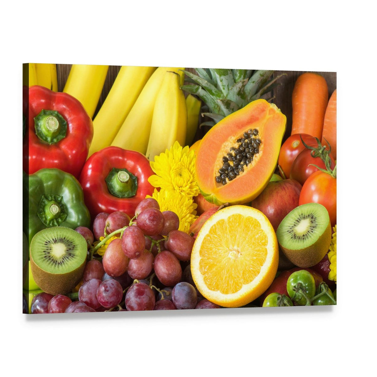Fresh Fruits and Vegetables Canvas Wall Art, single panel gallery wrapped canvas, angled product view