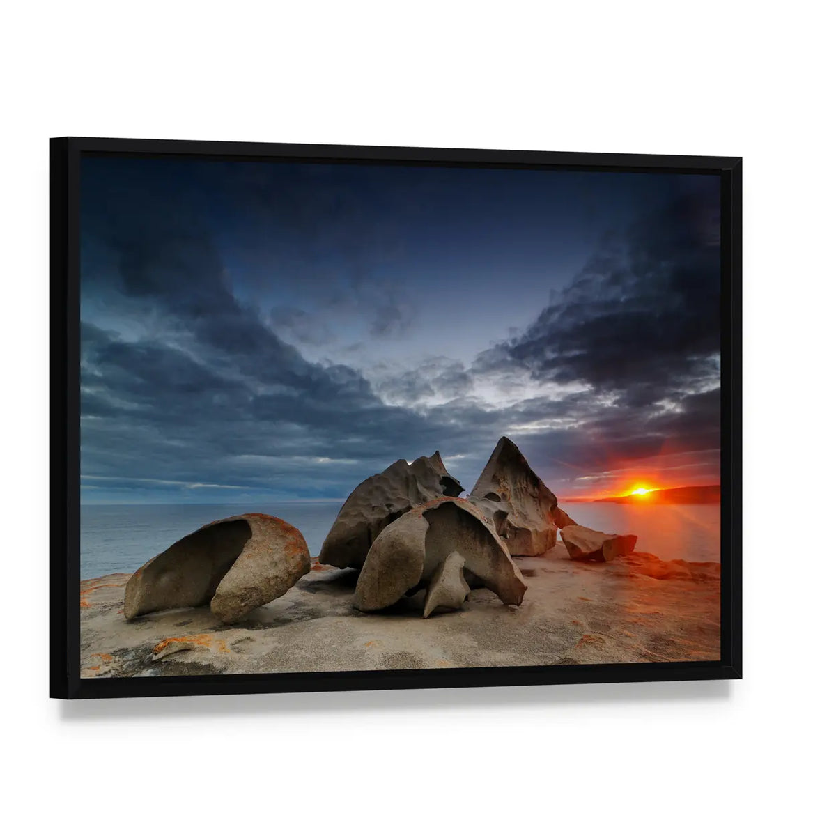 Remarkable Rocks on Kangaroo Island Beach Canvas Wall Art, framed canvas in a black floater frame, angled product view