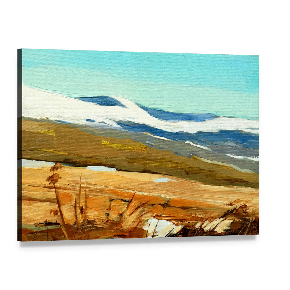 Winter Snow-capped Hills Landscape Canvas Wall Art, single panel gallery wrapped canvas, angled product view