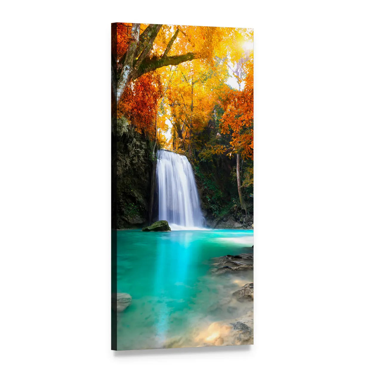 Deep Forest Waterfall Vertical Canvas Wall Art, 1 panel 1 Vertical layout gallery wrapped canvas set, angled product view