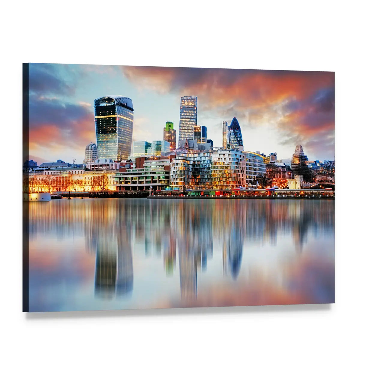 London Skyline at Sunset Canvas Wall Art, single panel gallery wrapped canvas, angled product view