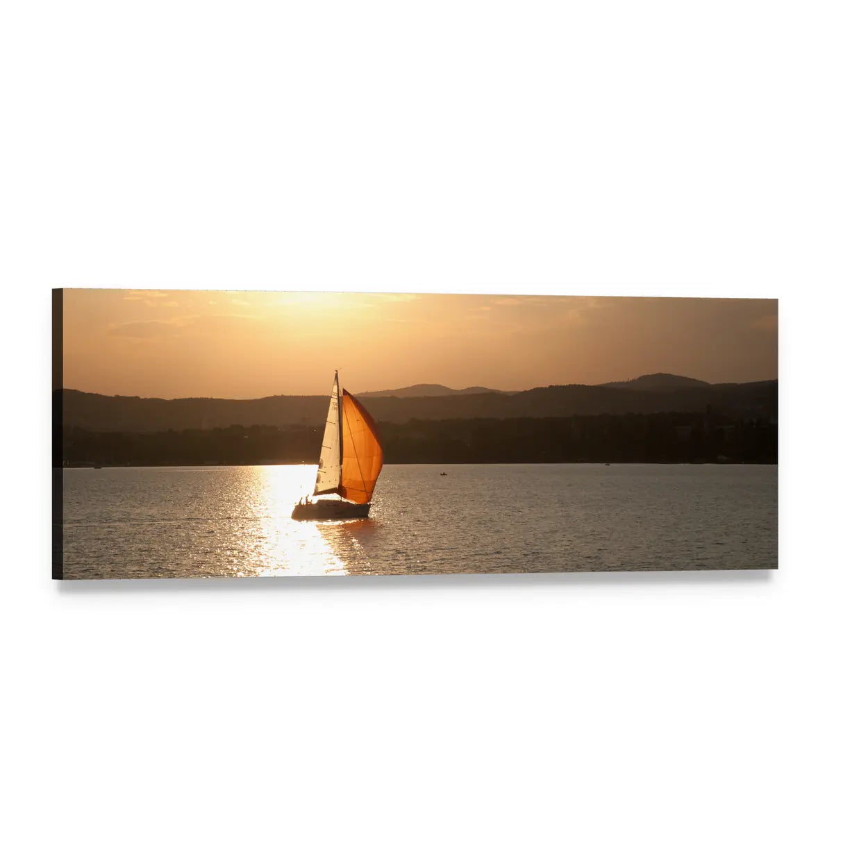 Sunset Over Lake Balaton Panoramic Canvas Wall Art, single panel gallery wrapped canvas, angled product view