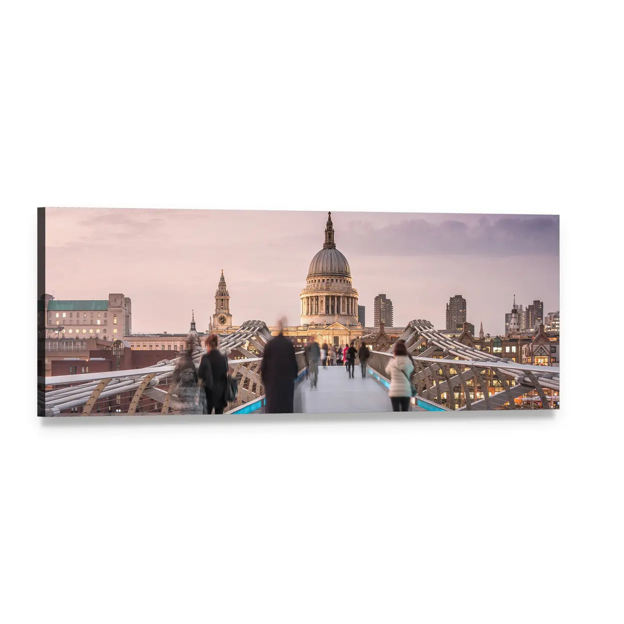 People on Millennium Bridge, St Paul's Cathedral Panoramic Canvas Wall Art, single panel gallery wrapped canvas, angled product view