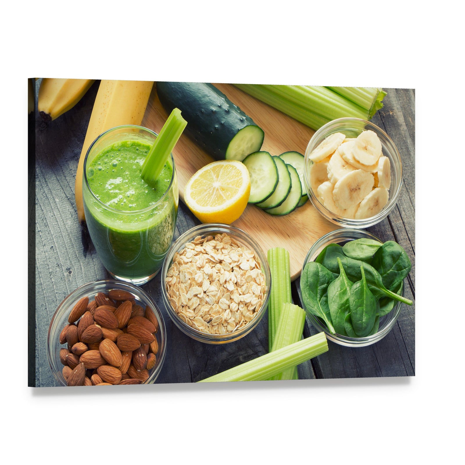 Smoothie with Fresh Fruits and Vegetables Canvas Wall Art, single panel gallery wrapped canvas, angled product view