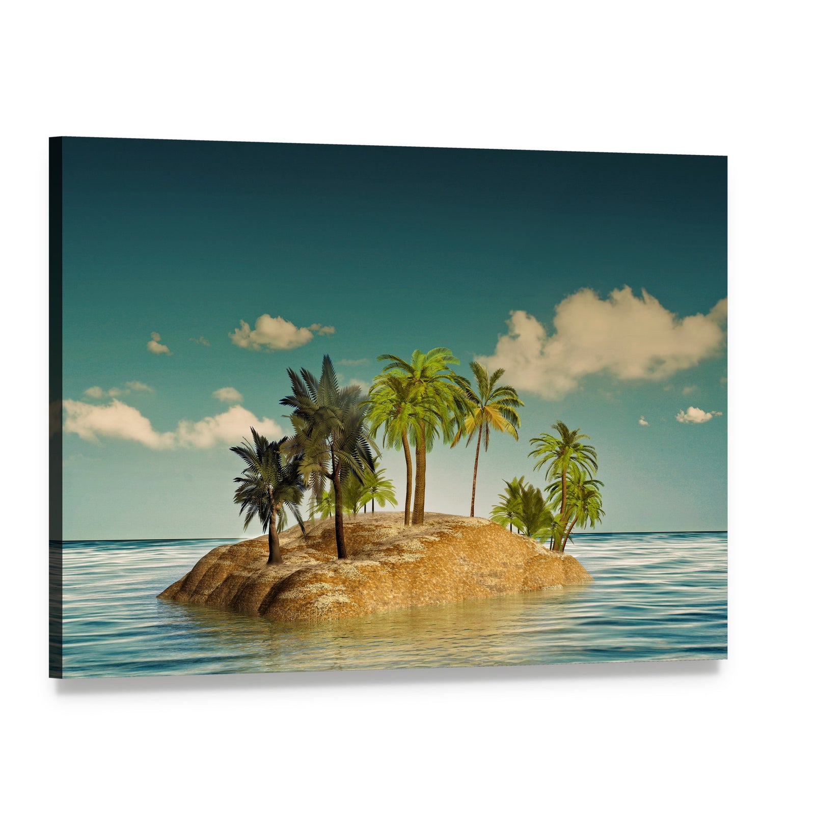 Tropical Island in Clear Blue Sea Canvas Wall Art, single panel gallery wrapped canvas, angled product view