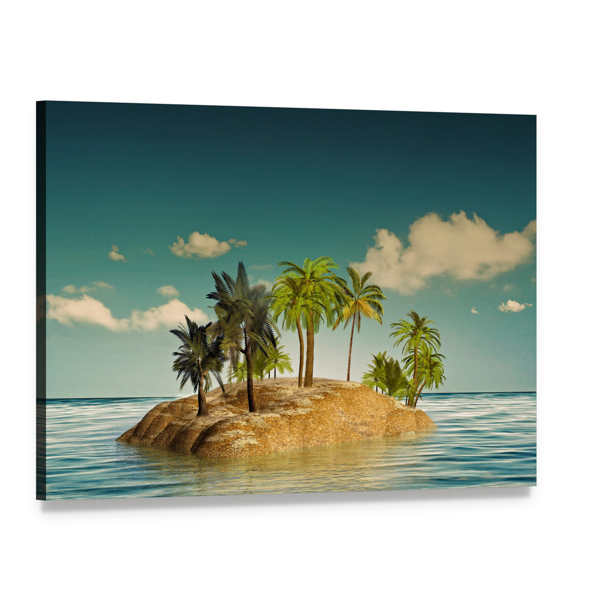 Tropical Island in Clear Blue Sea Canvas Wall Art, single panel gallery wrapped canvas, angled product view