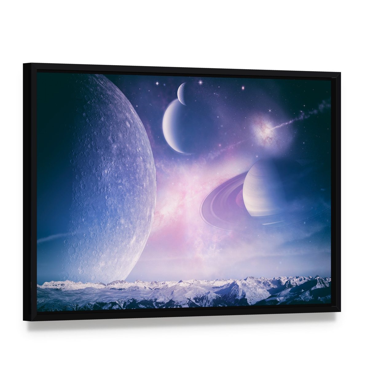 Abstract Fantasy Backgrounds Canvas Wall Art, framed canvas in a black floater frame, angled product view