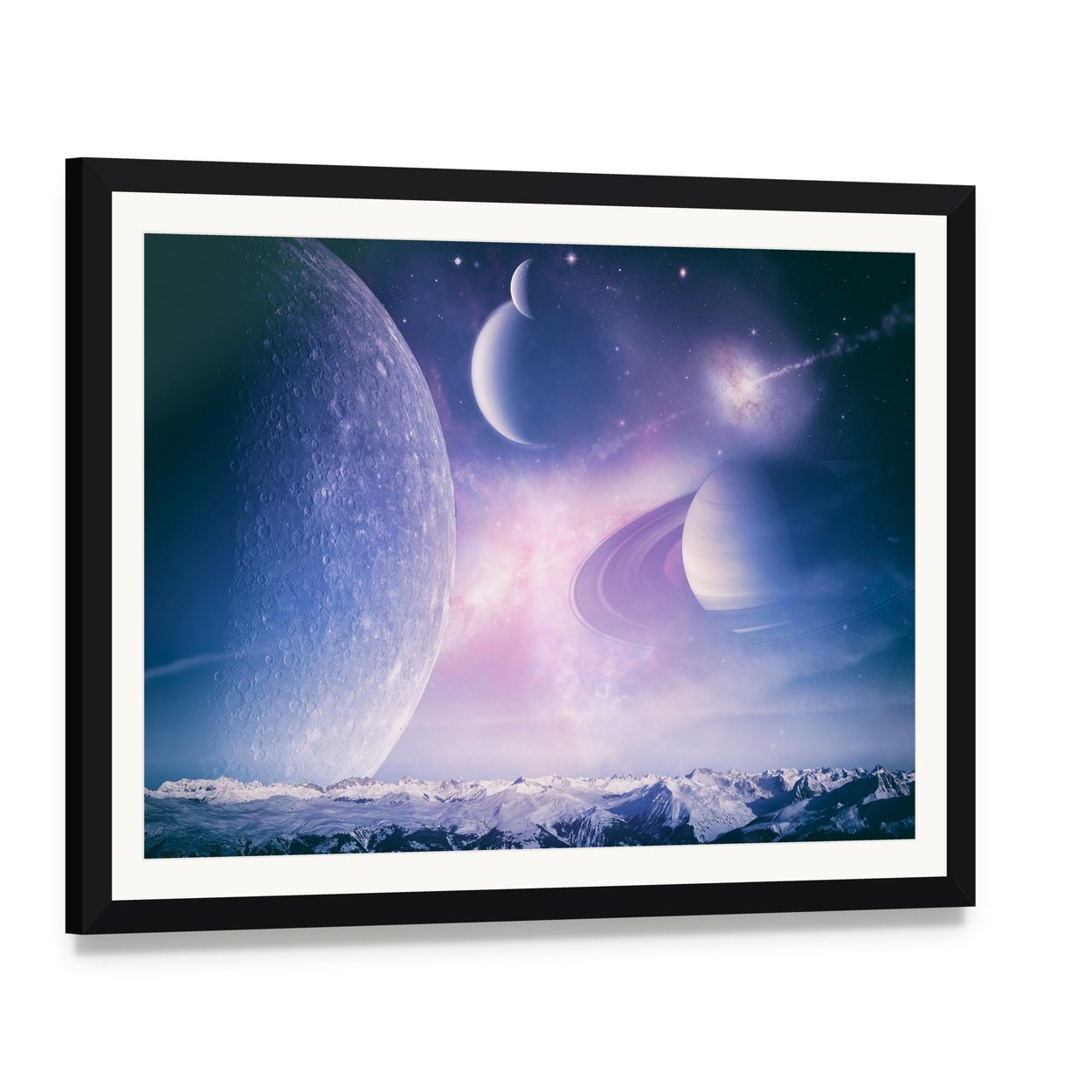 Abstract Fantasy Backgrounds Canvas Wall Art, framed print with white mat and black frame, angled product view