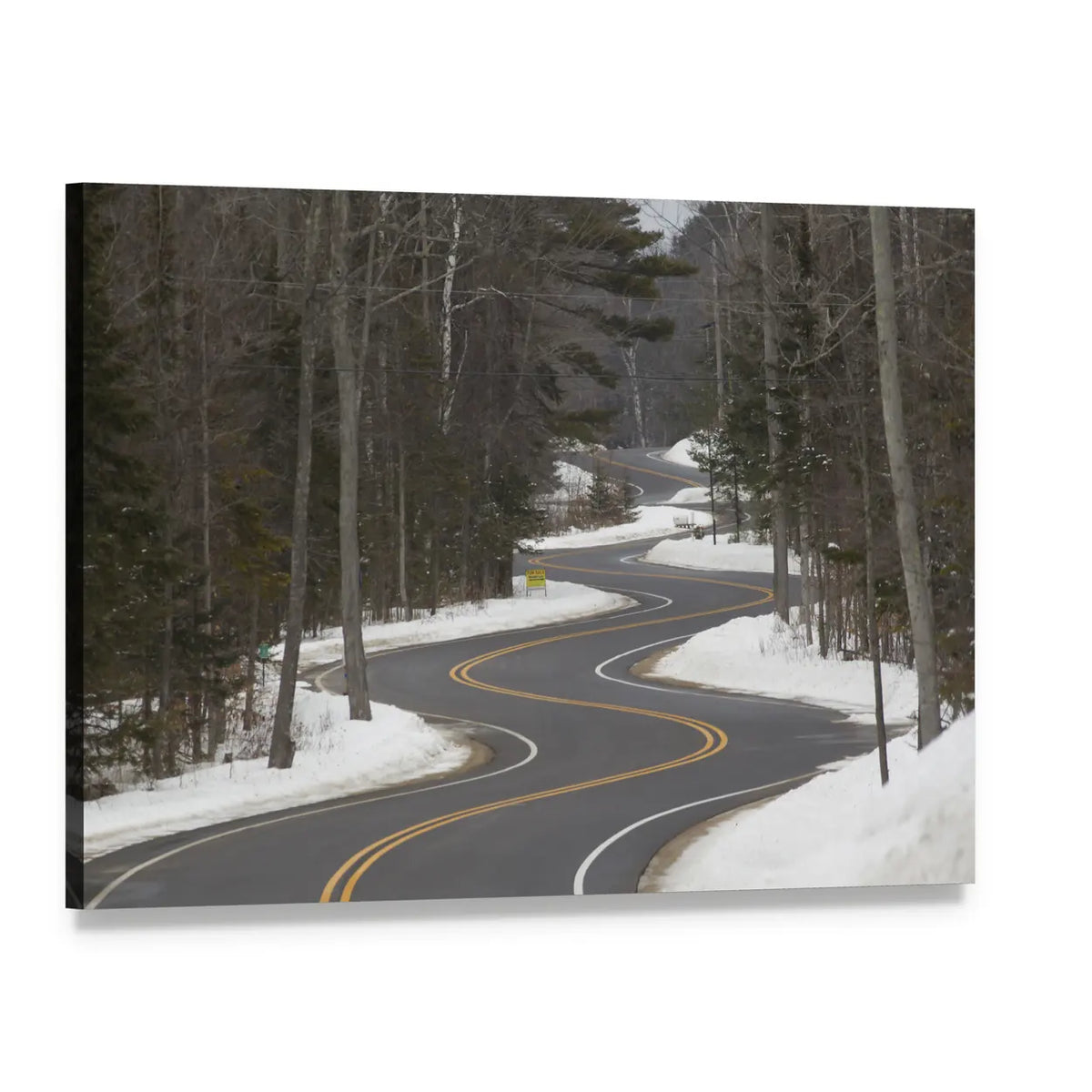 Winding Road in Winter Canvas Wall Art, single panel gallery wrapped canvas, angled product view