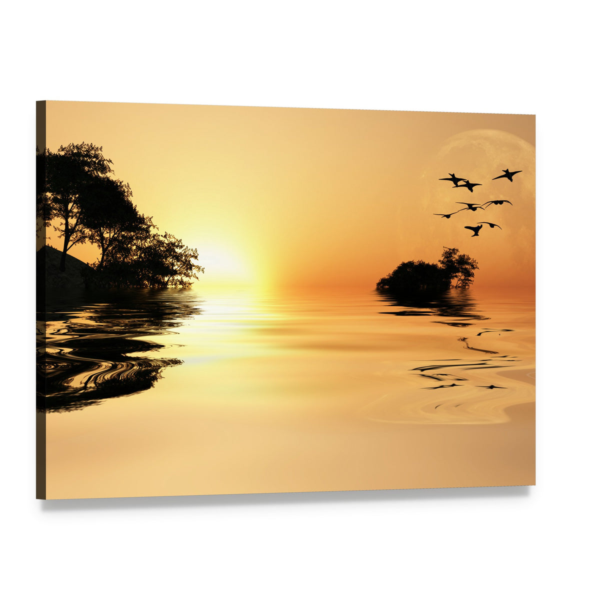 Sunrise Over Lake Canvas Wall Art, single panel gallery wrapped canvas, angled product view