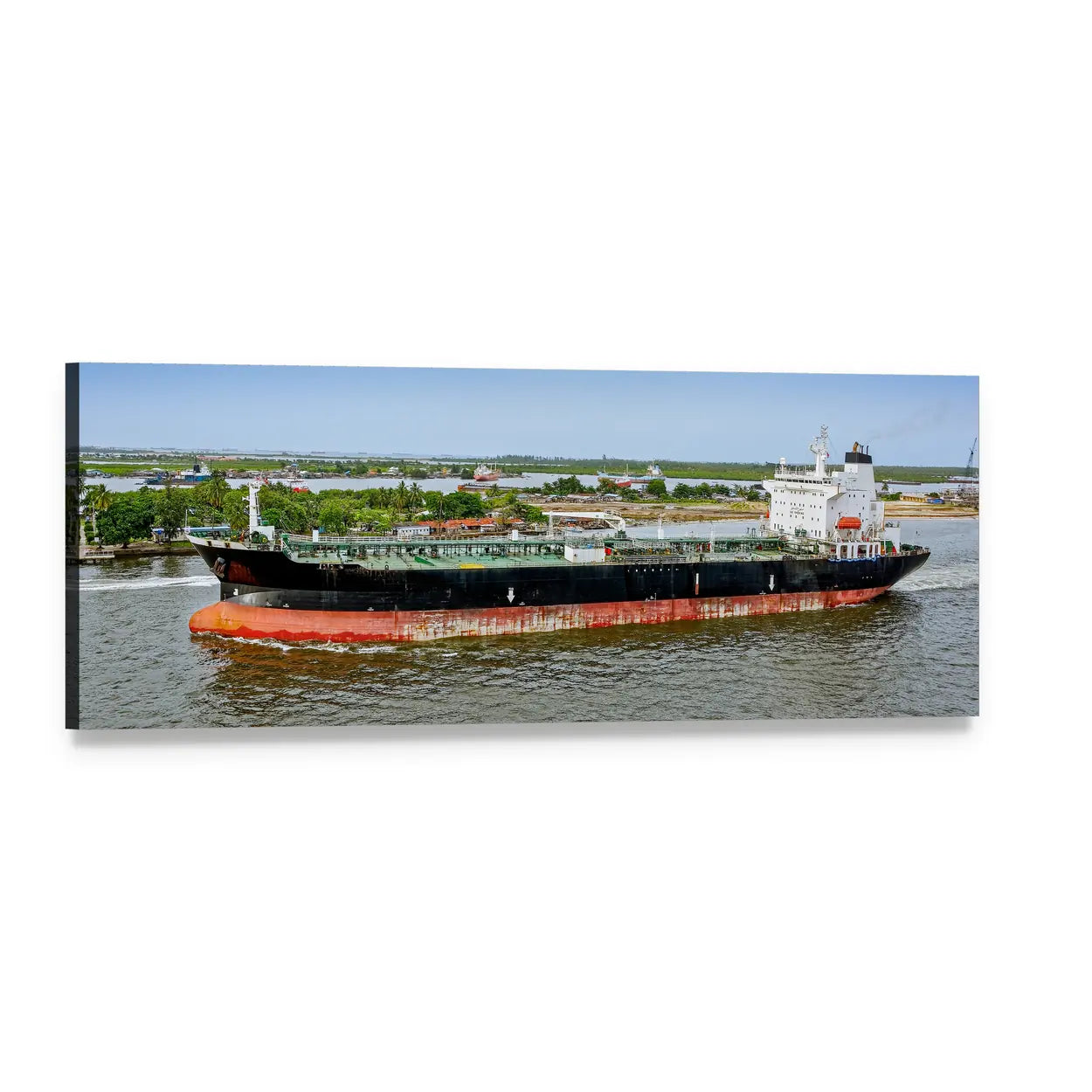 Unloaded Oil Tanker Panoramic Canvas Wall Art, single panel gallery wrapped canvas, angled product view