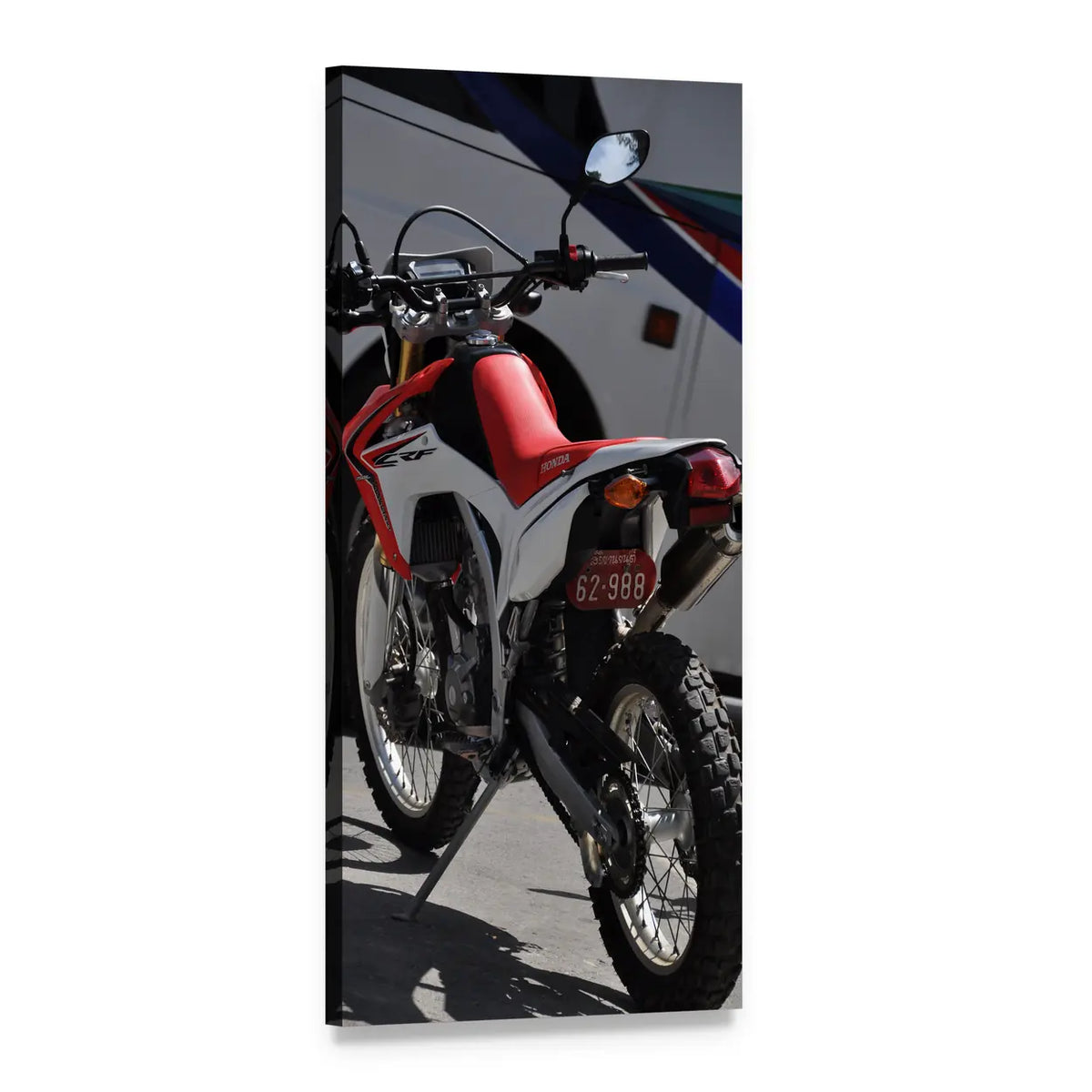 Honda Dual-sport Motorcycle Vertical Canvas Wall Art, 1 panel 1 Vertical layout gallery wrapped canvas set, angled product view