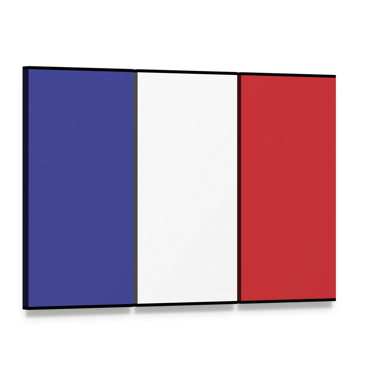 Flag of France Canvas Wall Art, 3 panel 3 Horizontal layout gallery wrapped canvas set, angled product view