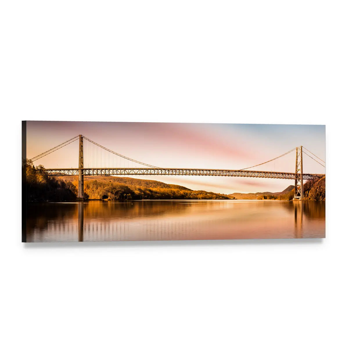 Bear Mountain Bridge at Sunset Panoramic Canvas Wall Art, single panel gallery wrapped canvas, angled product view