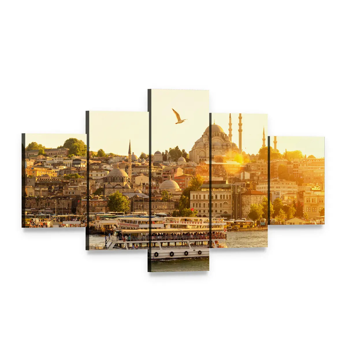 Istanbul at Sunset Canvas Wall Art, 5 panel 5 Star layout gallery wrapped canvas set, angled product view