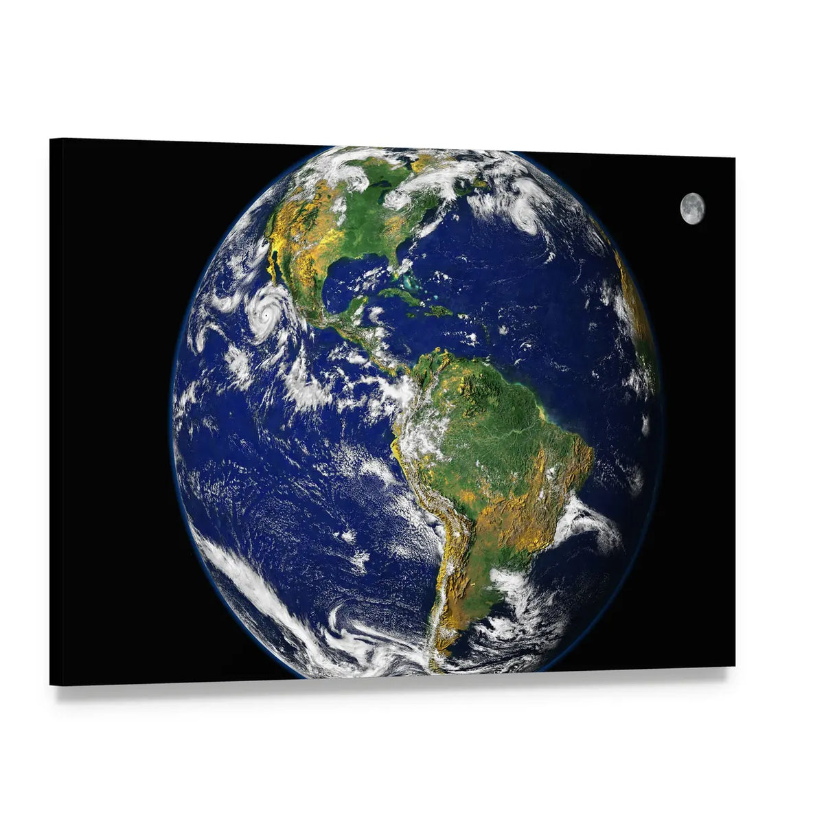 Earth and Moon from Space Canvas Wall Art, single panel gallery wrapped canvas, angled product view