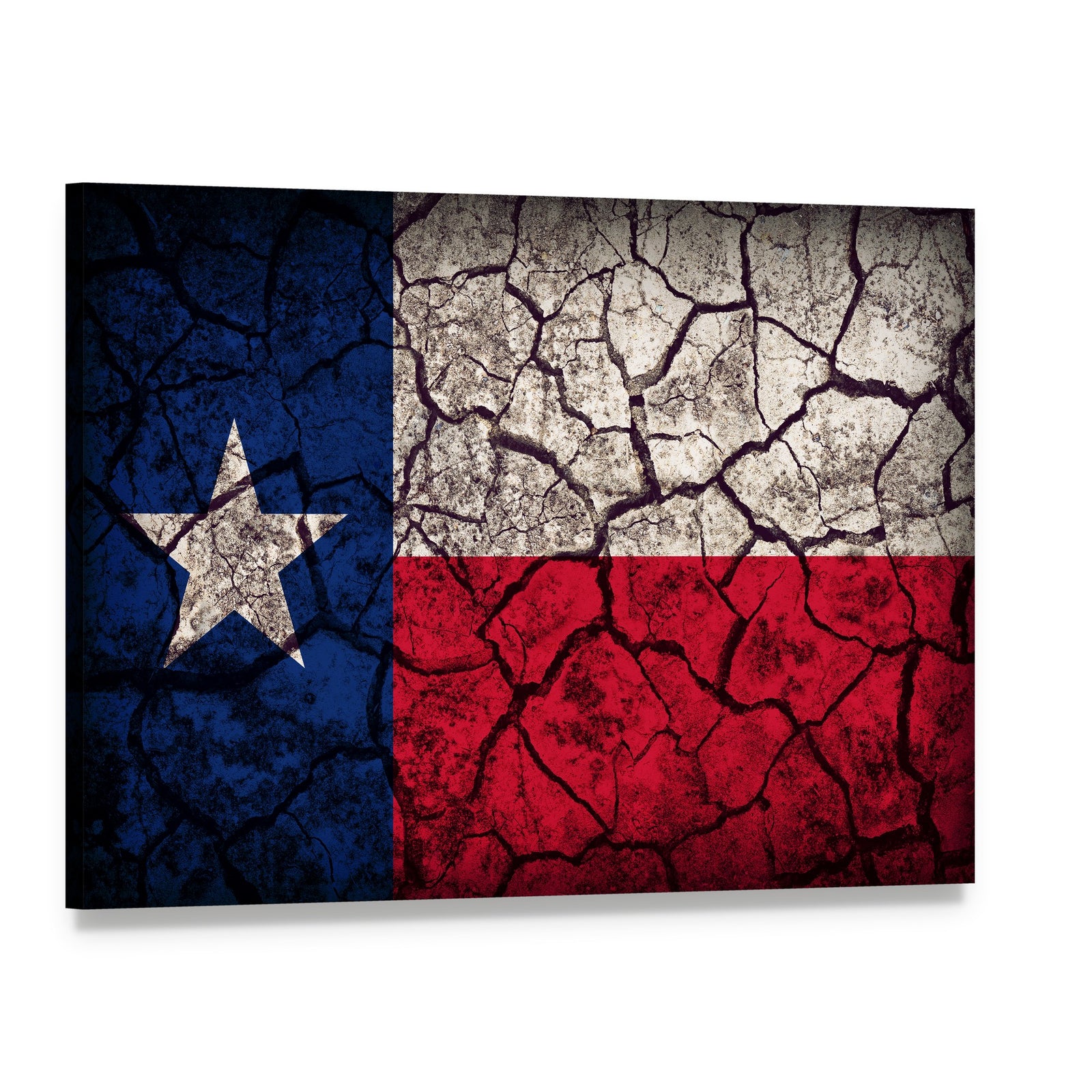 Weathered Texas Flag with Cracked Texture Canvas Wall Art, single panel gallery wrapped canvas, angled product view