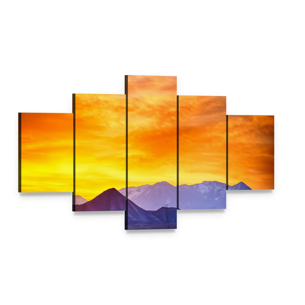 Sunrise Over Rocky Mountains Canvas Wall Art, 5 panel 5 Star layout gallery wrapped canvas set, angled product view