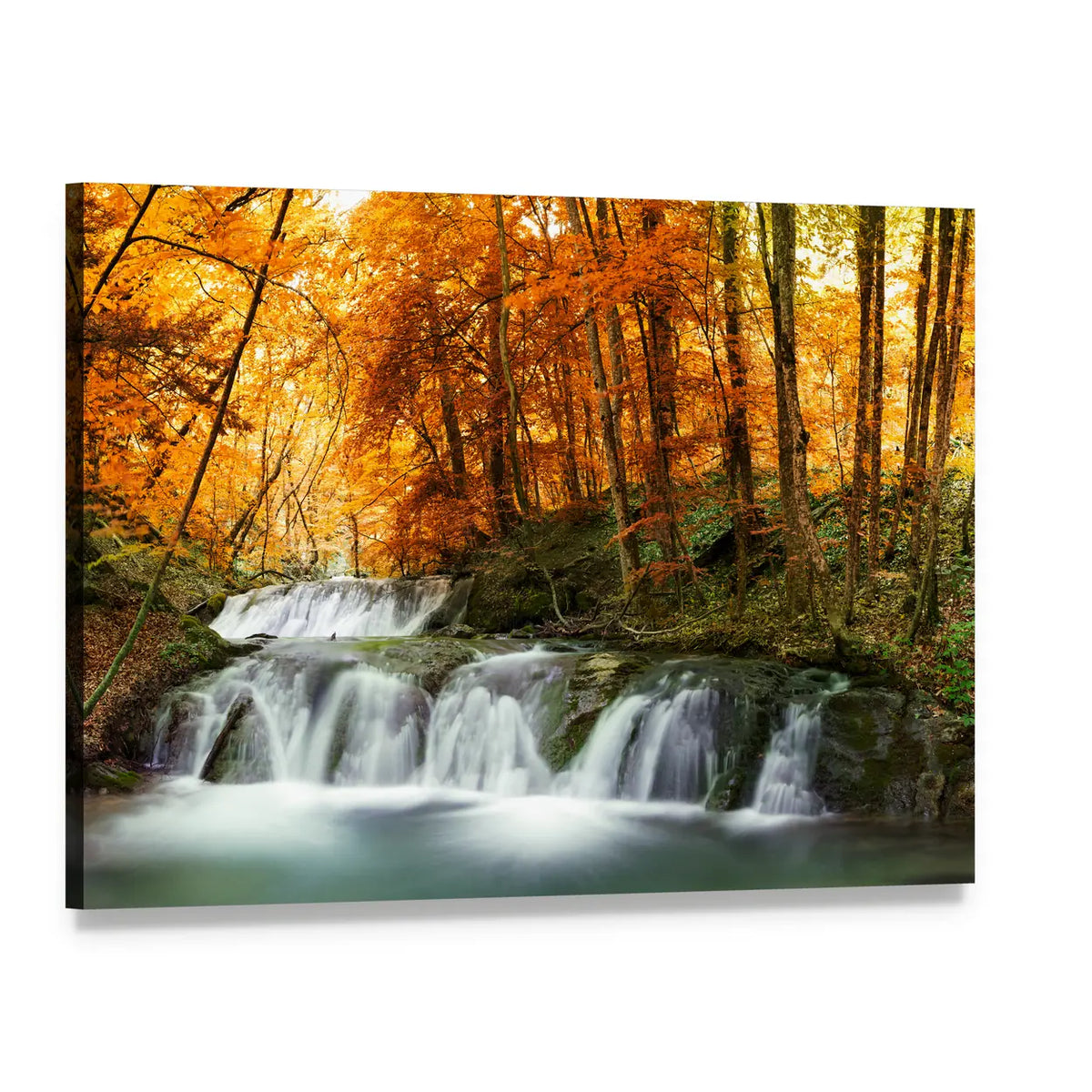 Waterfall In Autumn Forest Thailand Canvas Wall Art, single panel gallery wrapped canvas, angled product view