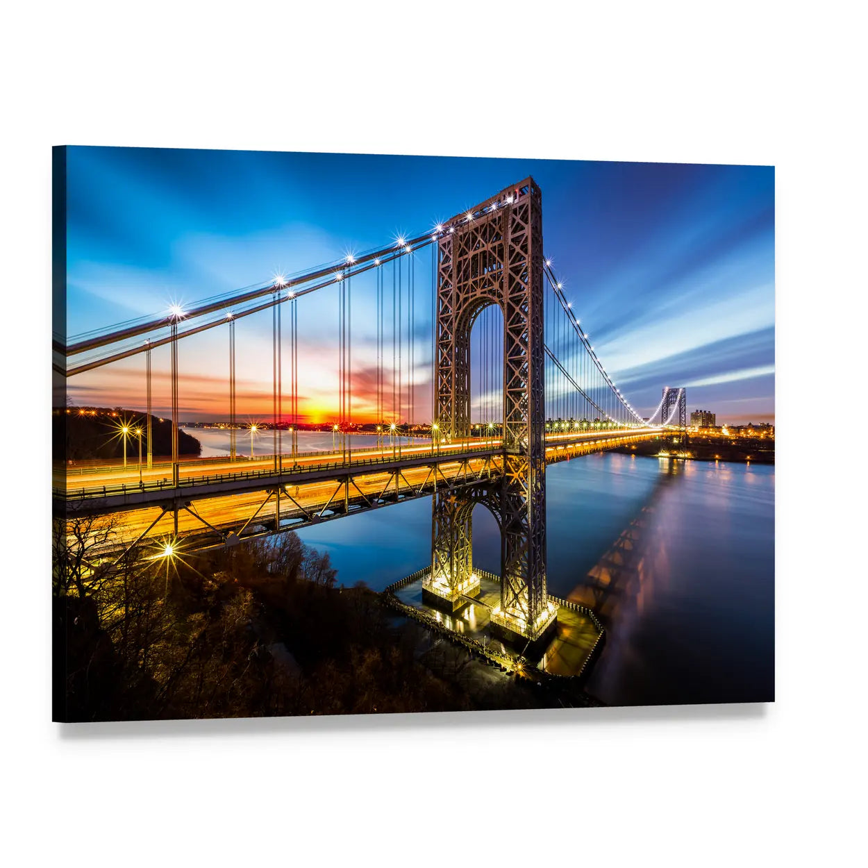 George Washington Bridge at Dusk Canvas Wall Art, single panel gallery wrapped canvas, angled product view