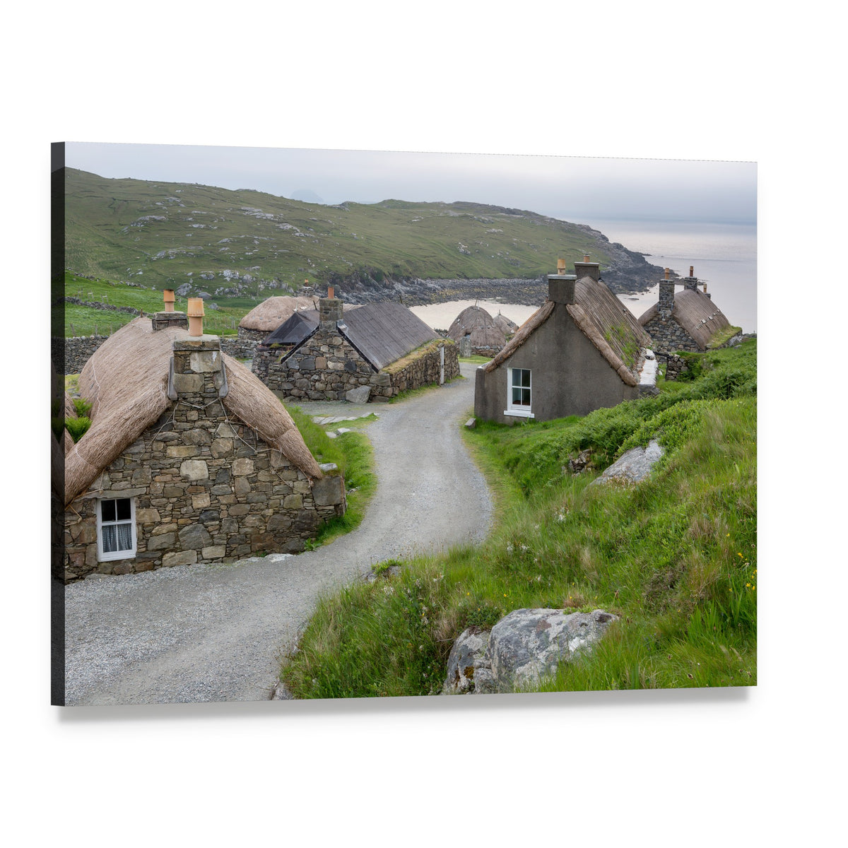 Village of Ancient Blackhouses Canvas Wall Art, single panel gallery wrapped canvas, angled product view