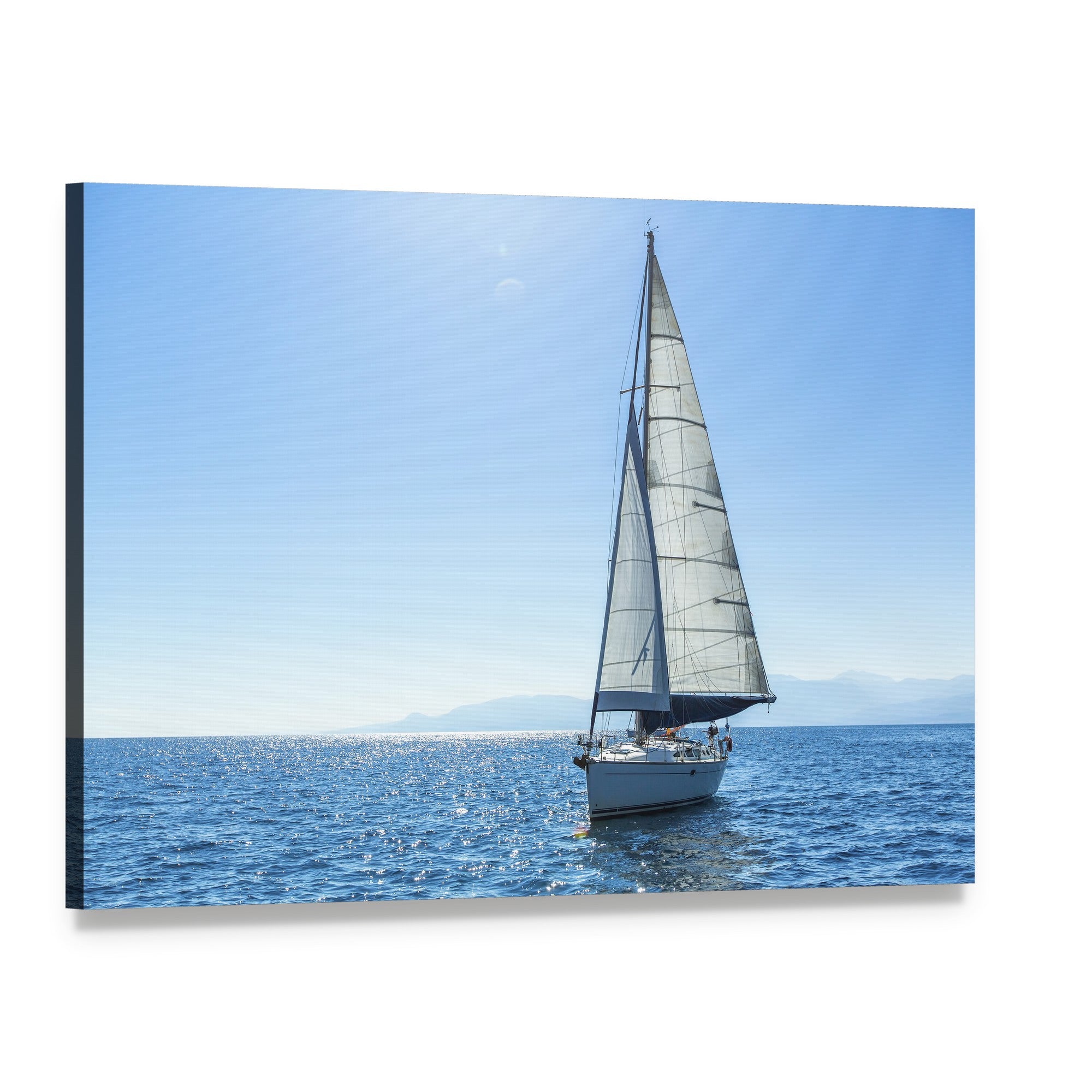 Sailing Ship Yachts with White Sails in the Open Sea Canvas Wall Art, single panel gallery wrapped canvas, angled product view