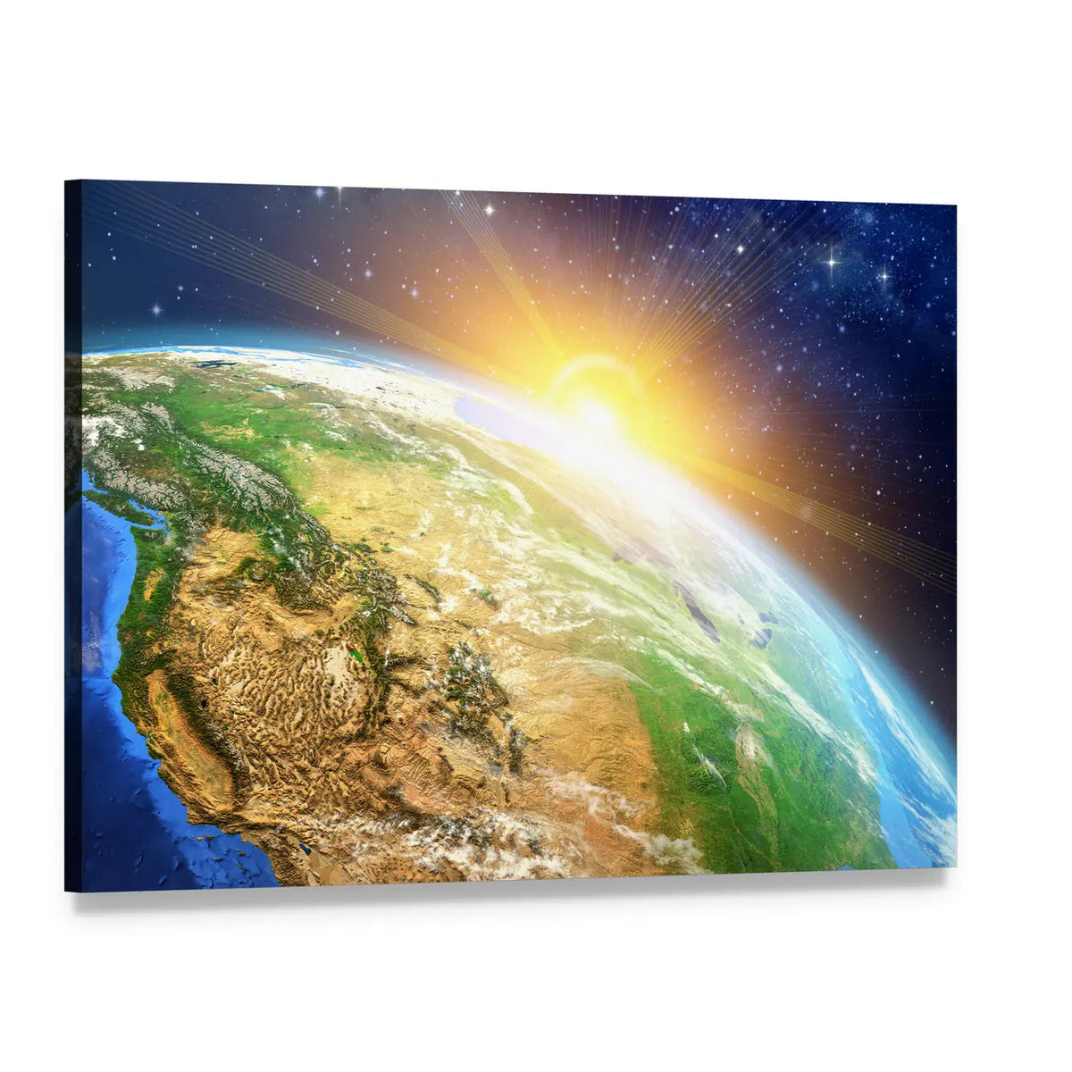 Sunrise Over the Earth Canvas Wall Art, single panel gallery wrapped canvas, angled product view