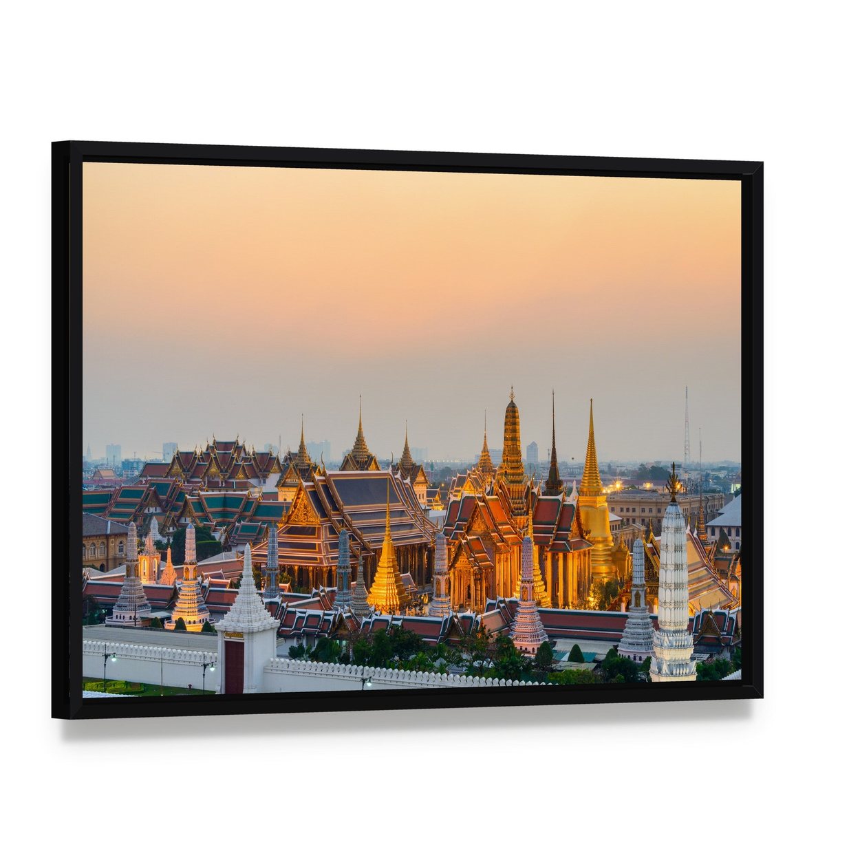 Majestic Grand Palace in Bangkok Canvas Wall Art, framed canvas in a black floater frame, angled product view