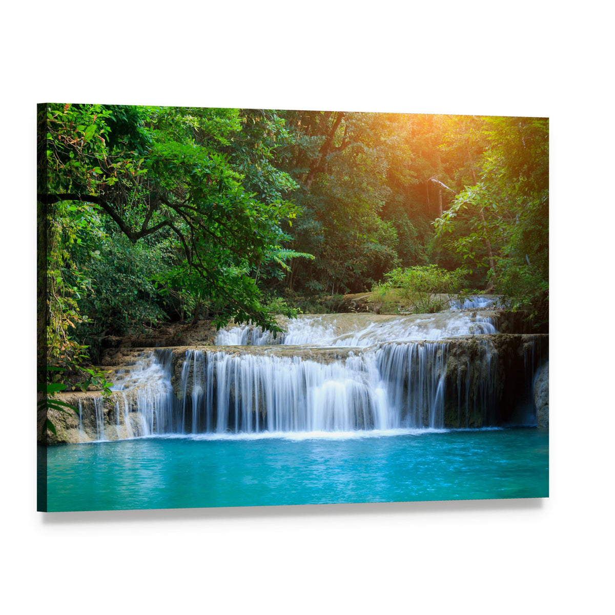 Stream in Green Forest Canvas Wall Art, single panel gallery wrapped canvas, angled product view