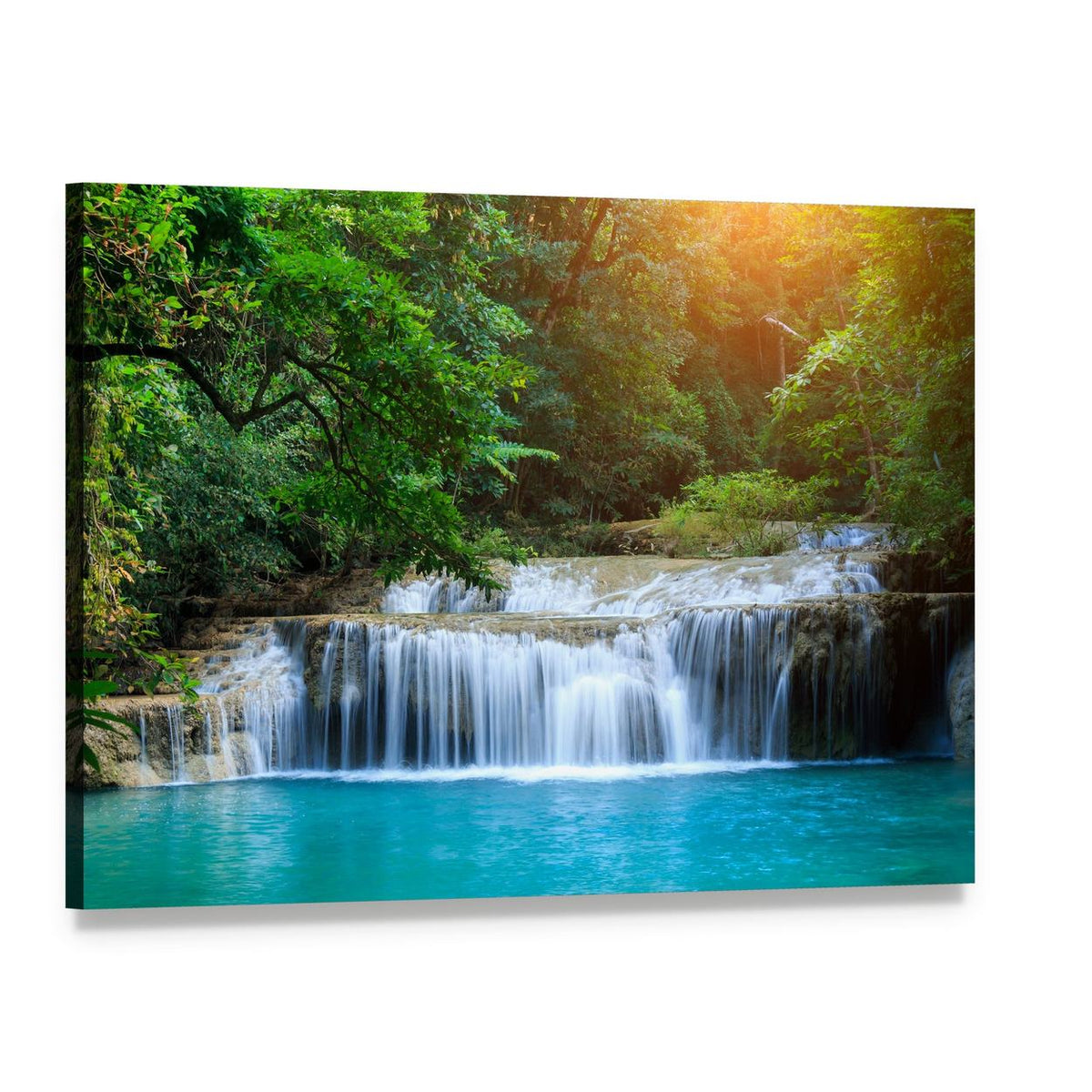 Stream in Green Forest Canvas Wall Art, single panel gallery wrapped canvas, angled product view