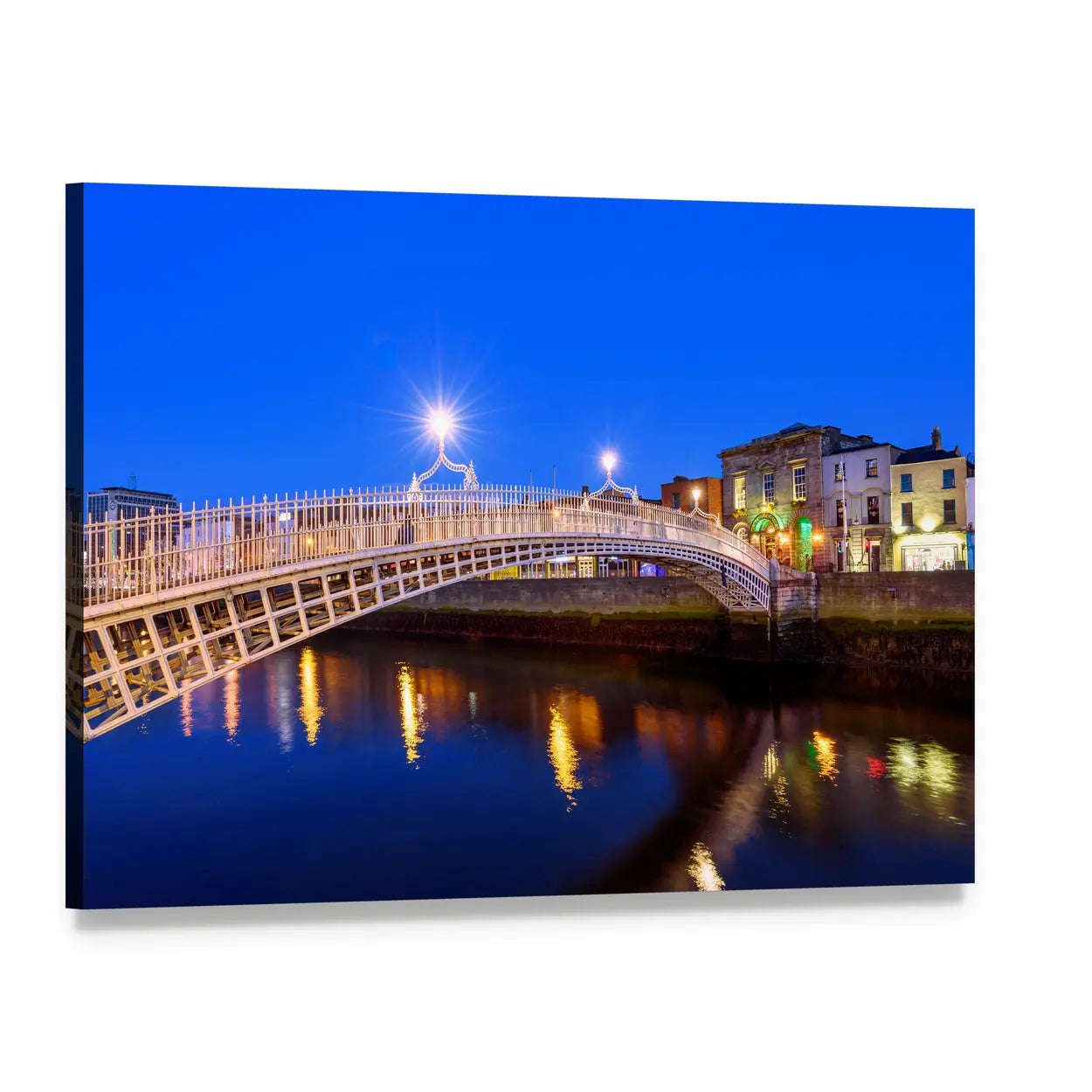 Ha'penny Bridge in Evening Canvas Wall Art, single panel gallery wrapped canvas, angled product view