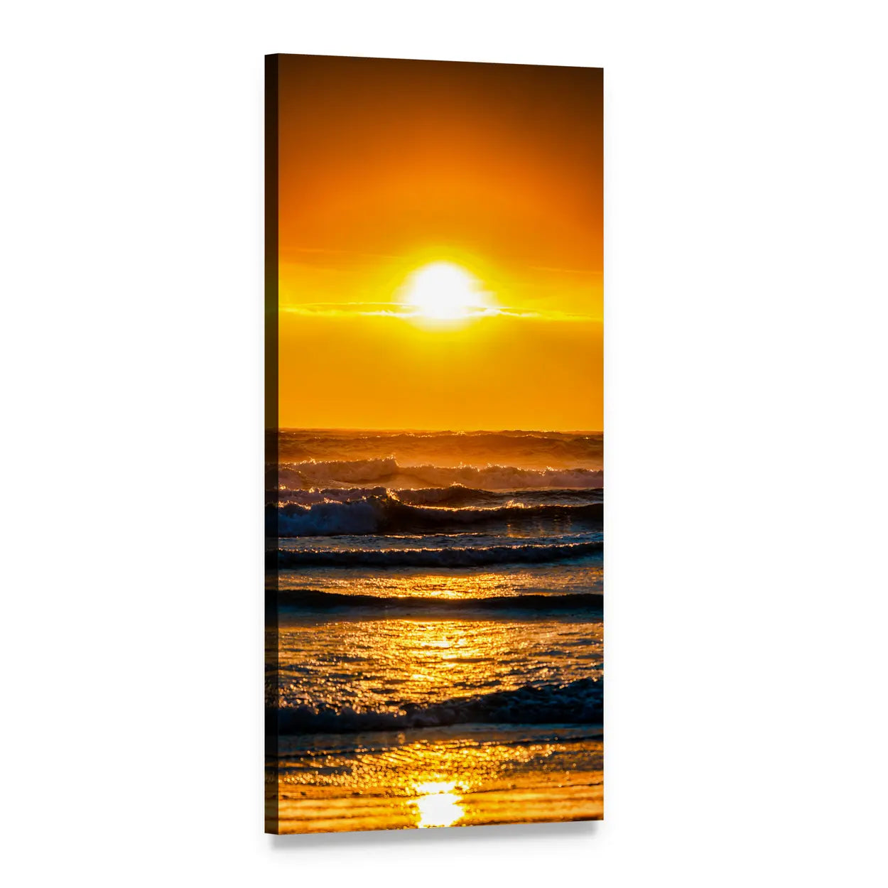 Sunset Over Ocean Beach Vertical Canvas Wall Art, 1 panel 1 Vertical layout gallery wrapped canvas set, angled product view
