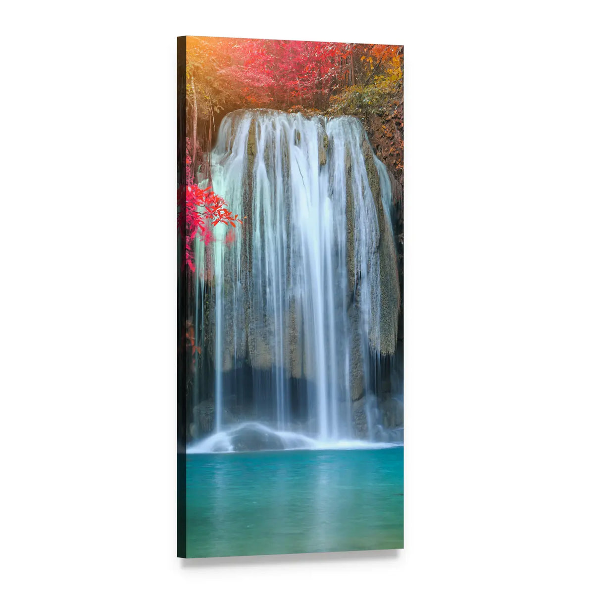 Waterfall at Colorful Place Vertical Canvas Wall Art, 1 panel 1 Vertical layout gallery wrapped canvas set, angled product view