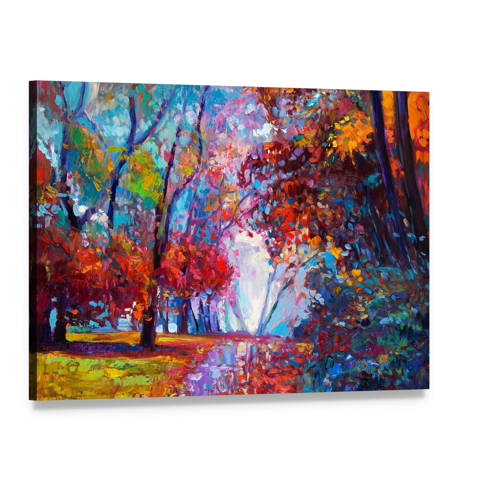 Autumn Forest Abstract Canvas Wall Art, single panel gallery wrapped canvas, angled product view
