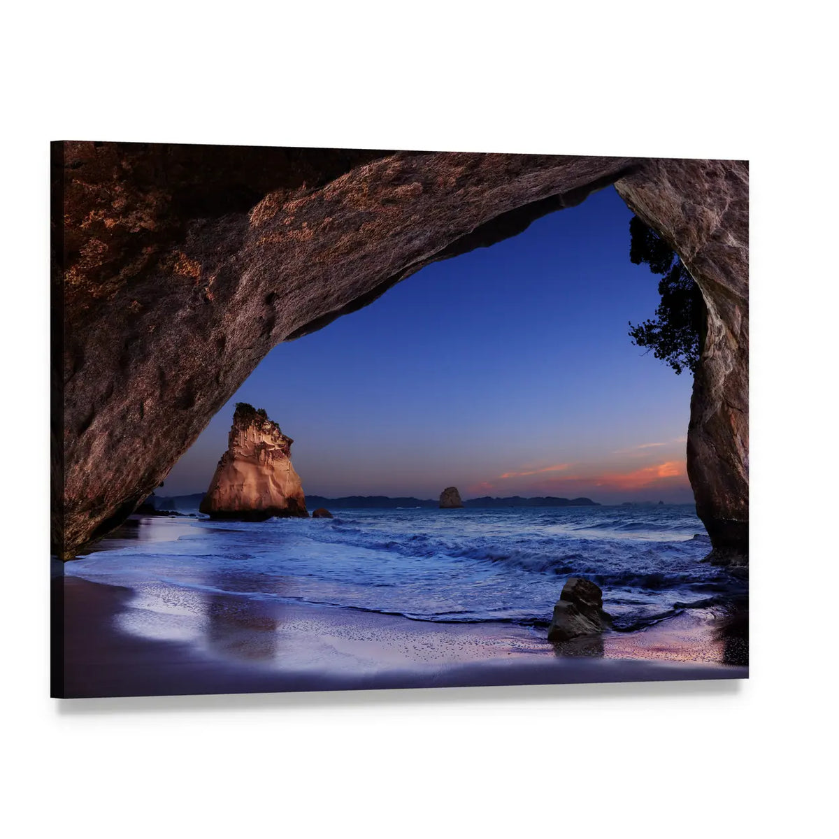 Sea Cave Archway at Sunset Canvas Wall Art, single panel gallery wrapped canvas, angled product view