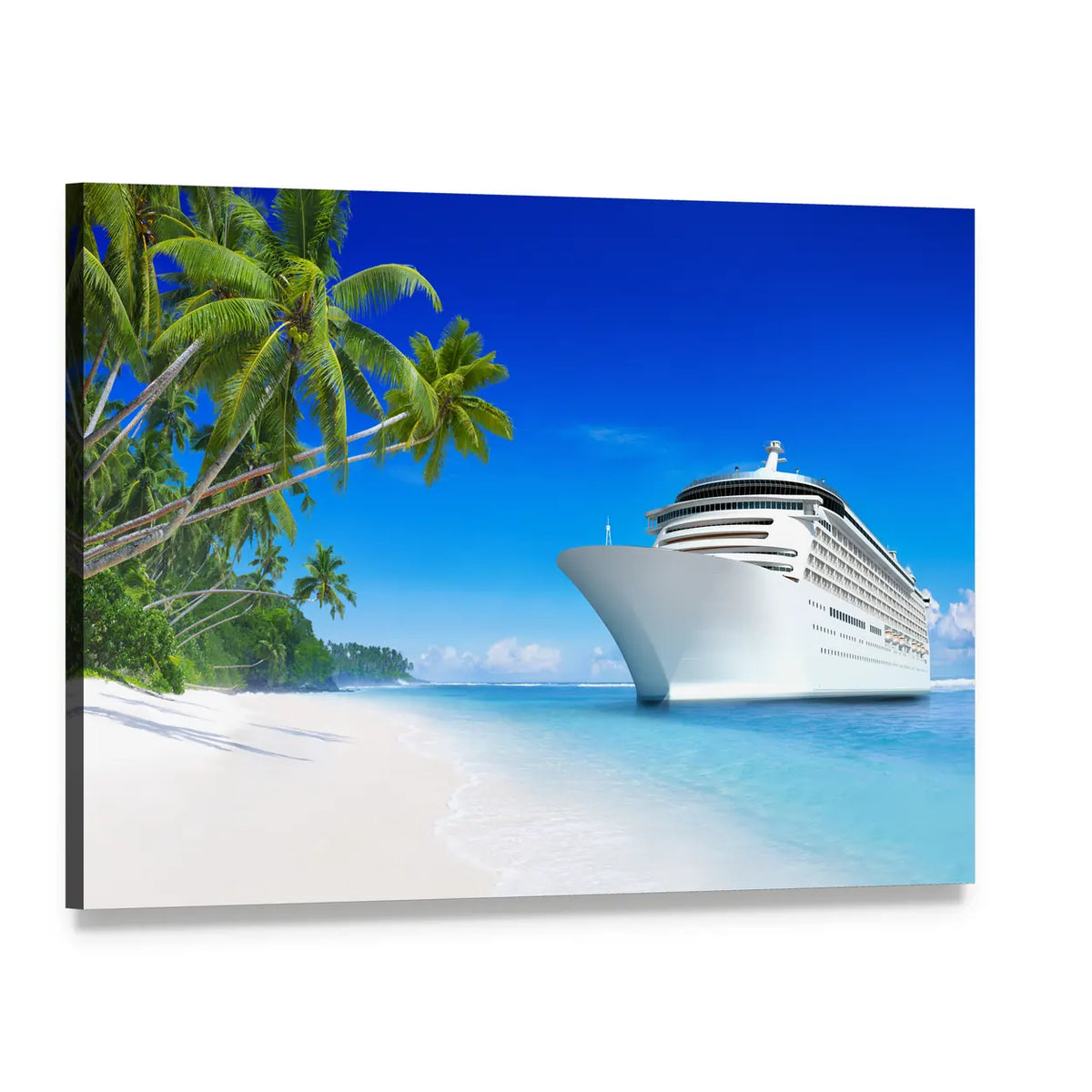 Summertime Cruise Ship by Tropical Beach Canvas Wall Art, single panel gallery wrapped canvas, angled product view