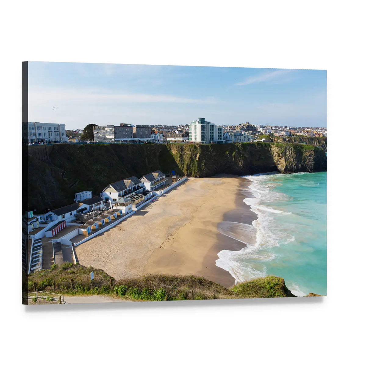 Tolcarne Beach, Newquay Canvas Wall Art, single panel gallery wrapped canvas, angled product view