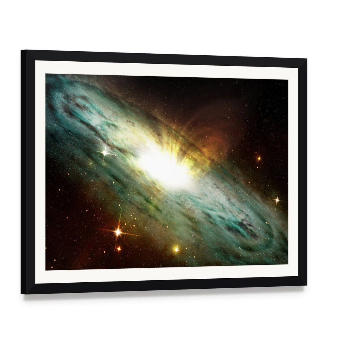 Planetary Nebula in Deep Space Canvas Wall Art, framed print with white mat and black frame, angled product view