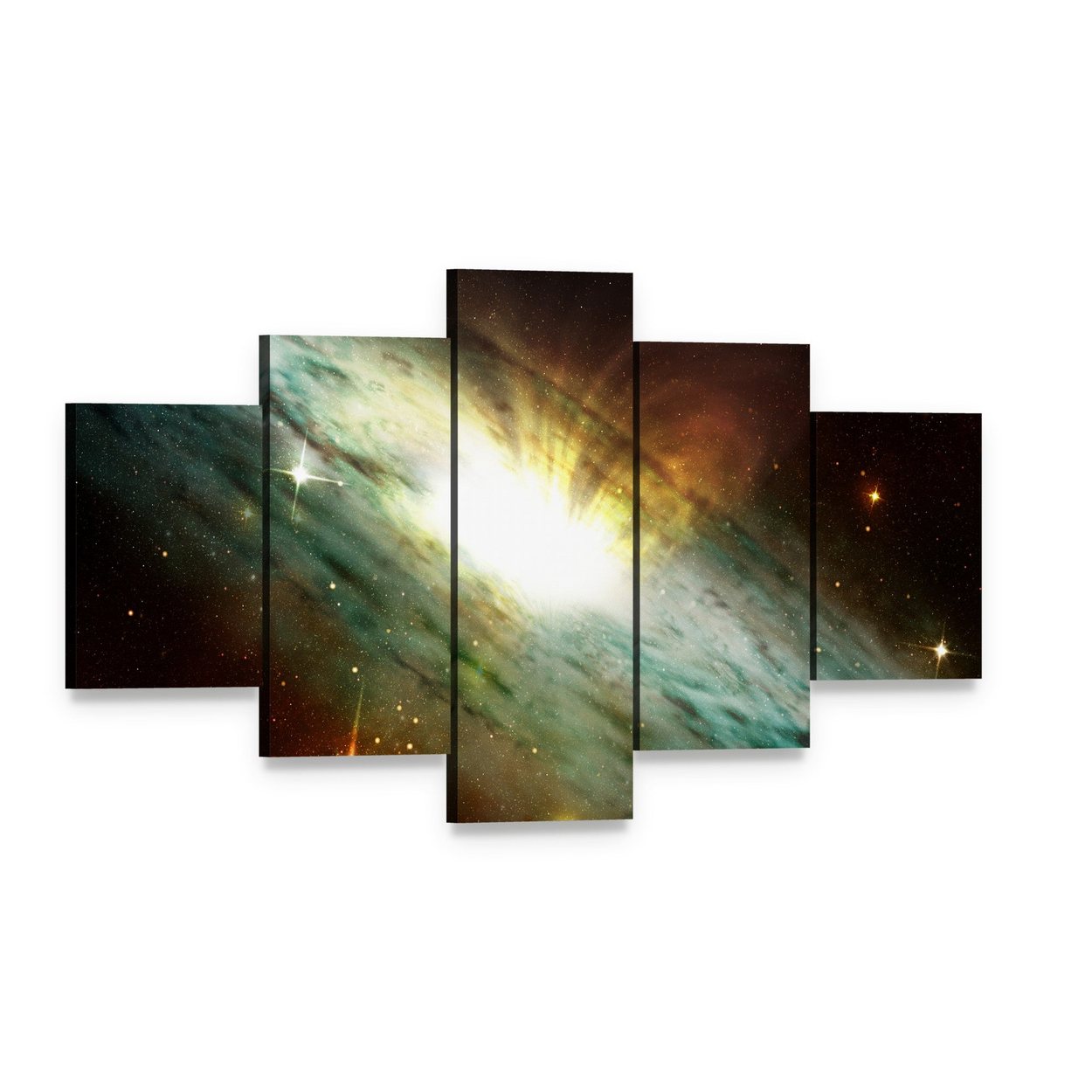 Planetary Nebula in Deep Space Canvas Wall Art, 5 panel 5 Star layout gallery wrapped canvas set, angled product view