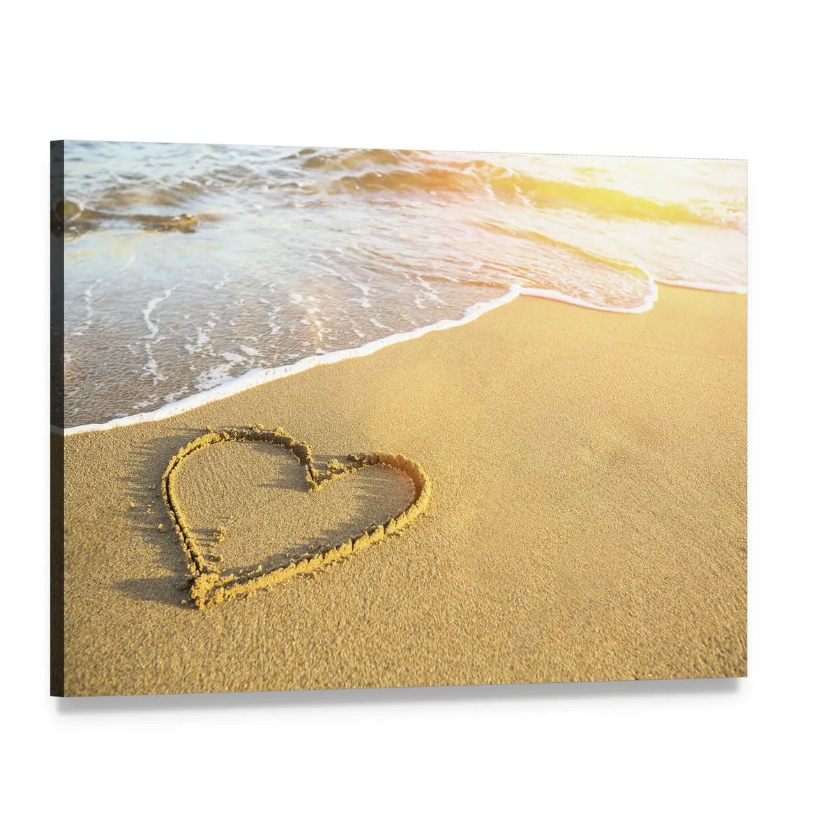 Heart Drawn in Sand Canvas Wall Art, single panel gallery wrapped canvas, angled product view