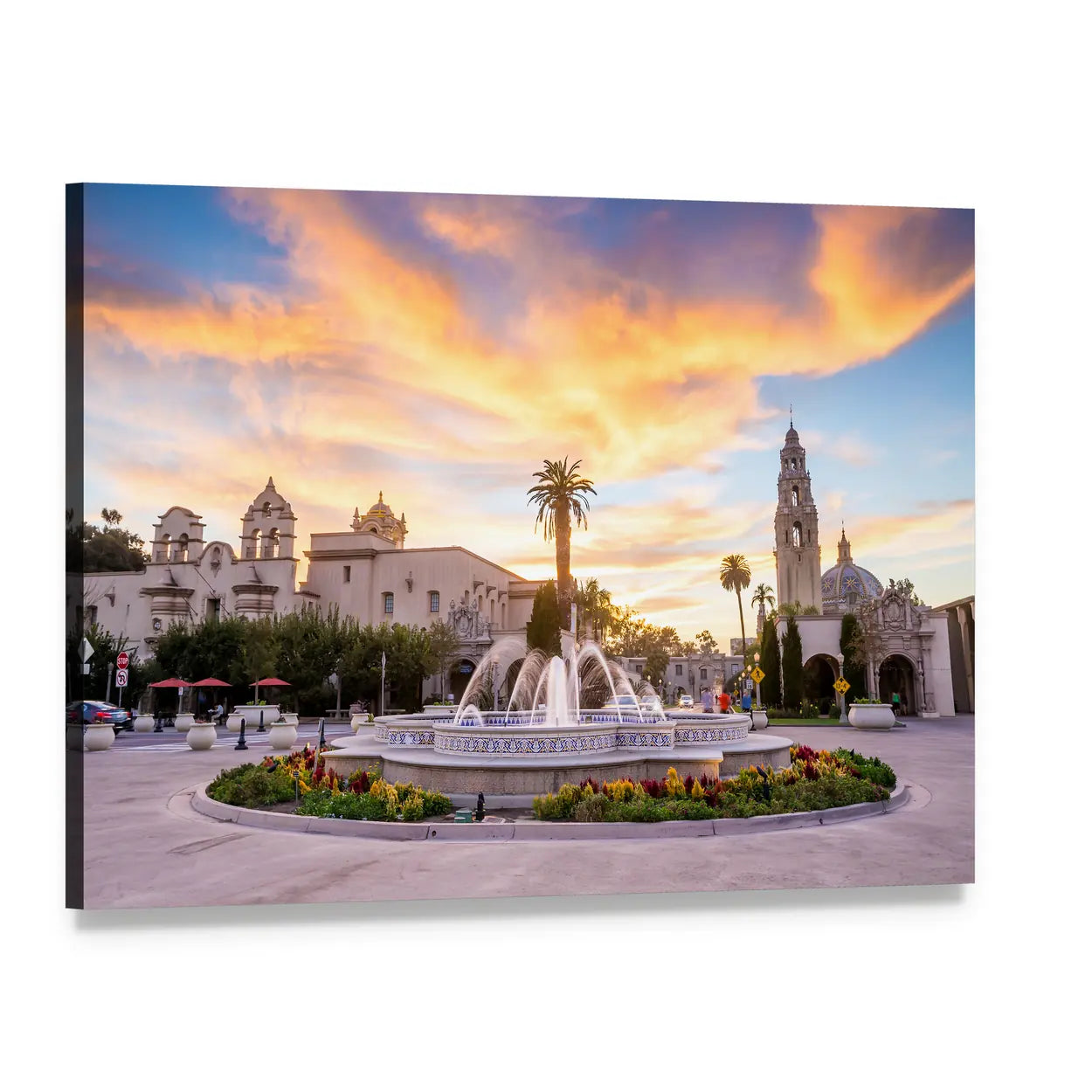 San Diego Balboa Park at Twilight Canvas Wall Art, single panel gallery wrapped canvas, angled product view