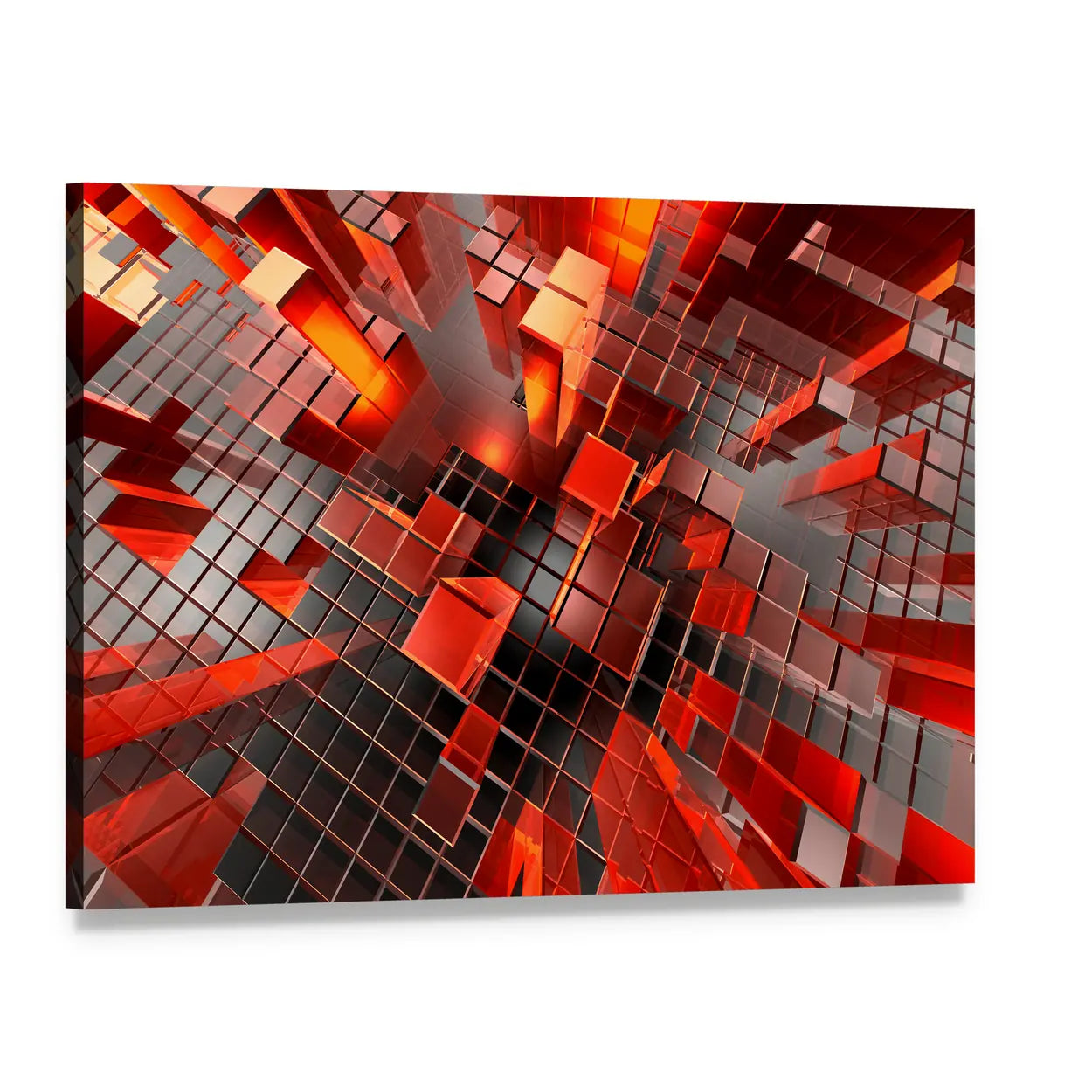 Futuristic Geometric City Blocks Abstract Canvas Wall Art, single panel gallery wrapped canvas, angled product view