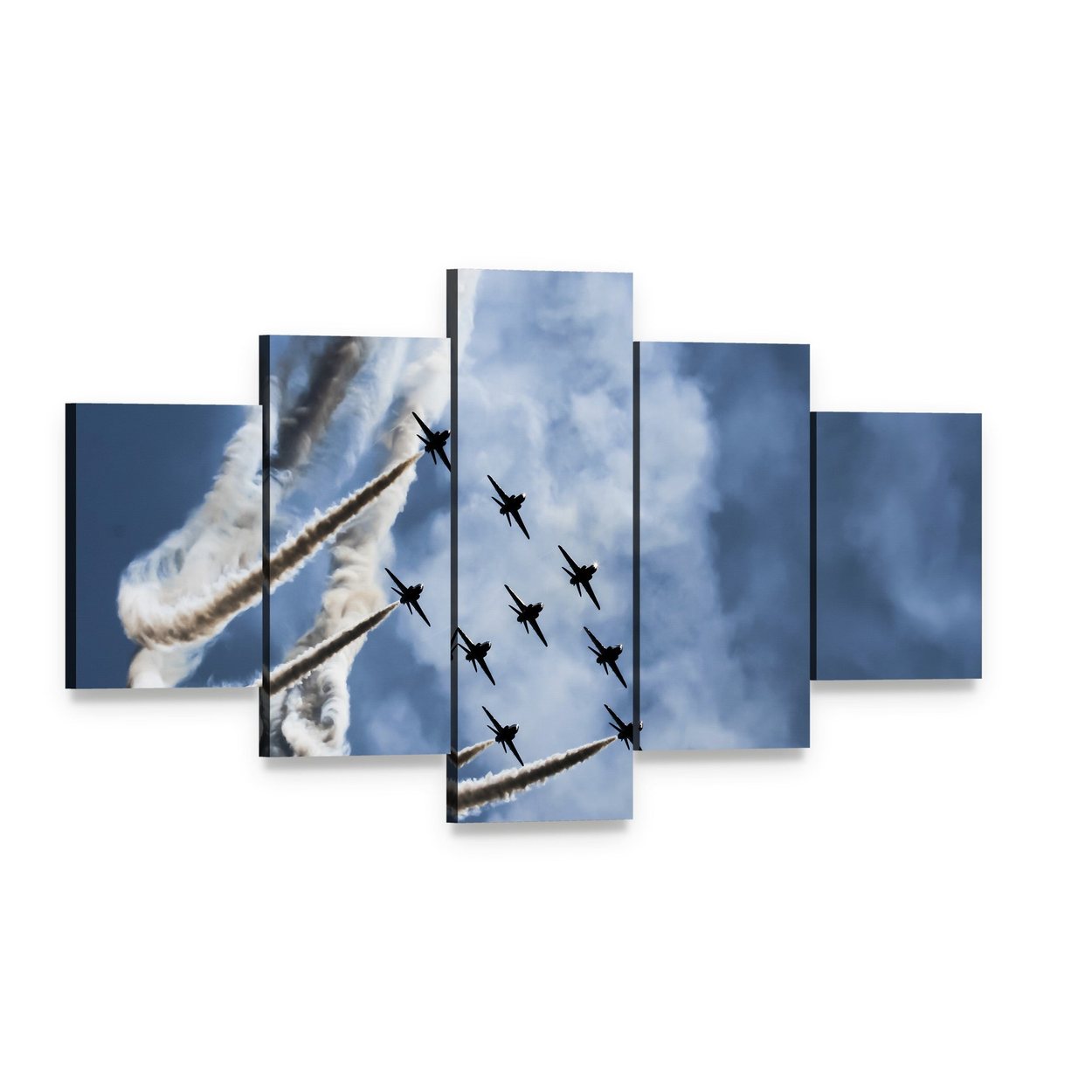 Sky Fighters Airshow Canvas Wall Art, 5 panel 5 Star layout gallery wrapped canvas set, angled product view