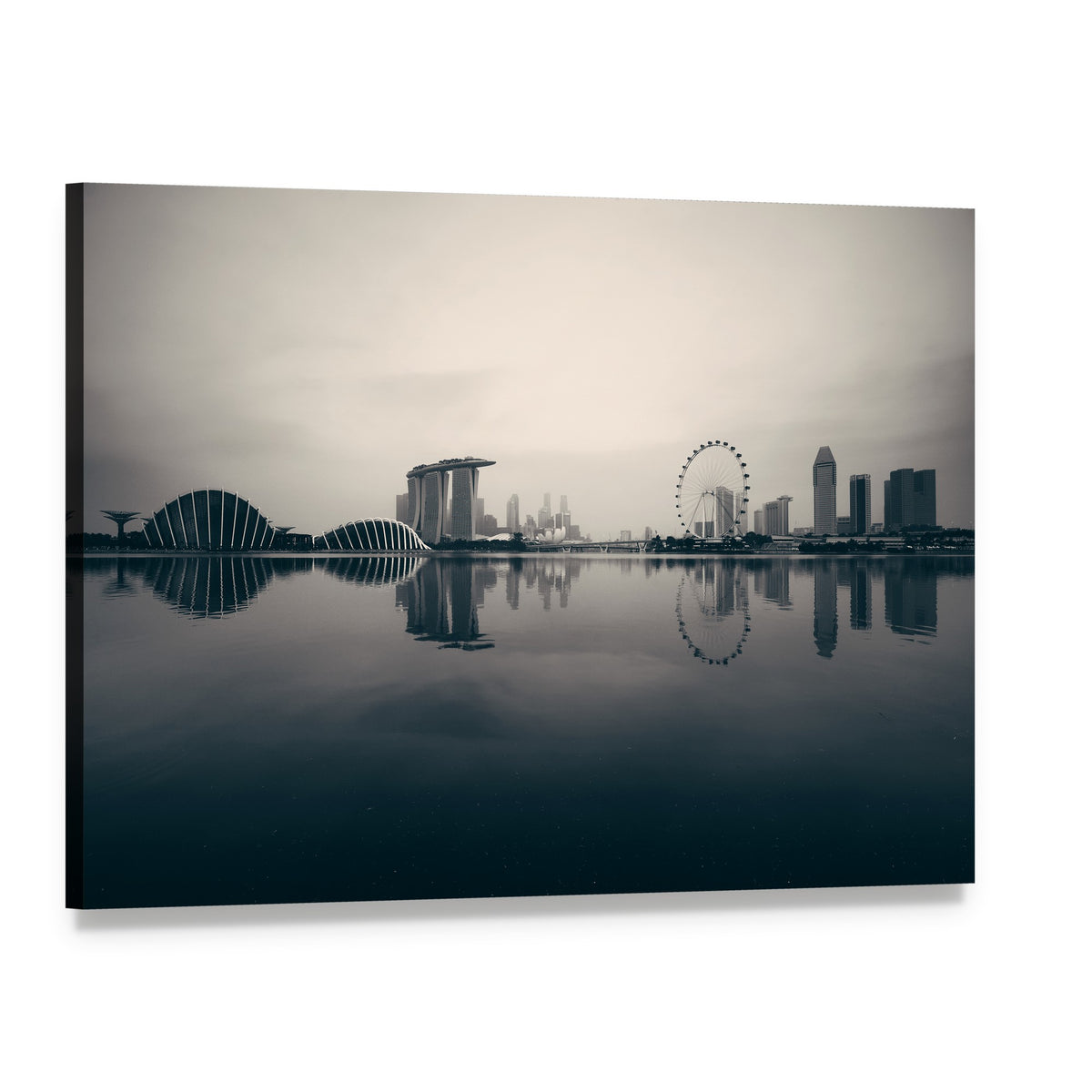 Singapore Skyline with Waterfront Reflection Canvas Wall Art, single panel gallery wrapped canvas, angled product view