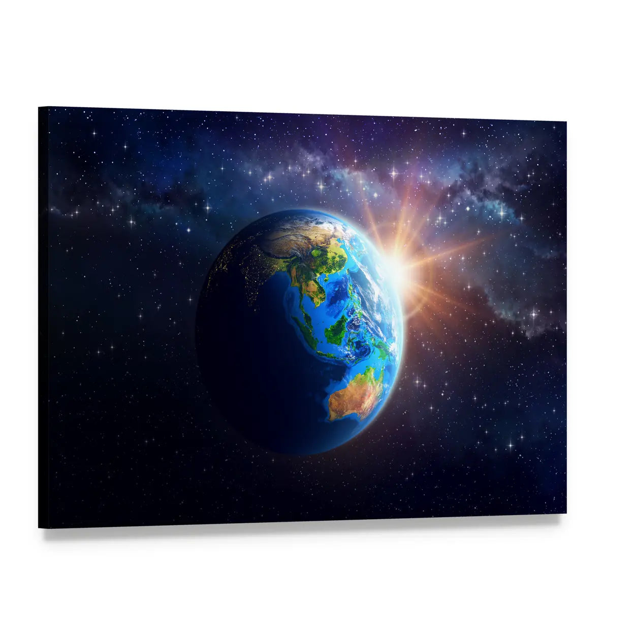 Earth Sunrise Over Asia and Australia Canvas Wall Art, single panel gallery wrapped canvas, angled product view