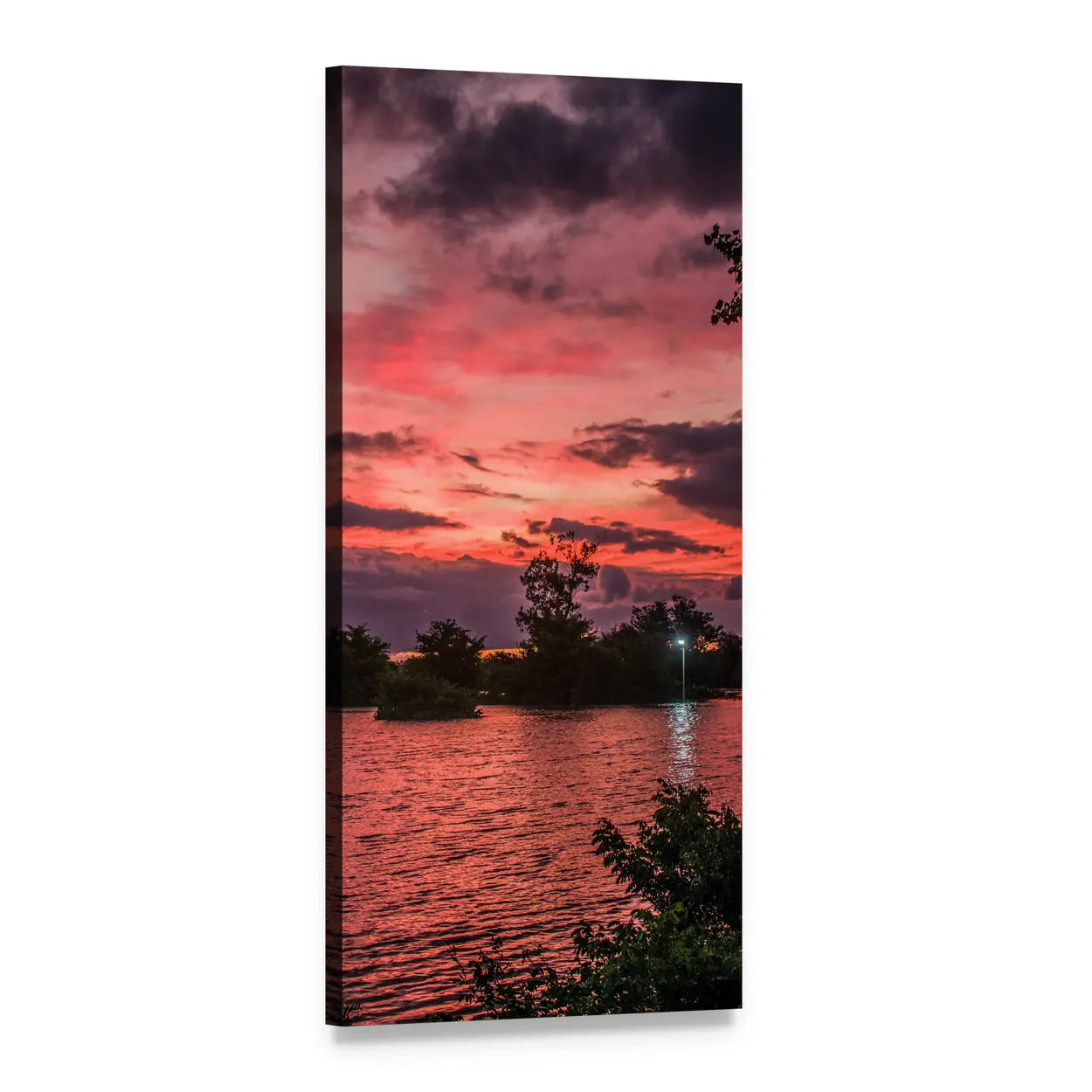 Cloudy Sunset Over Water Vertical Canvas Wall Art, 1 panel 1 Vertical layout gallery wrapped canvas set, angled product view