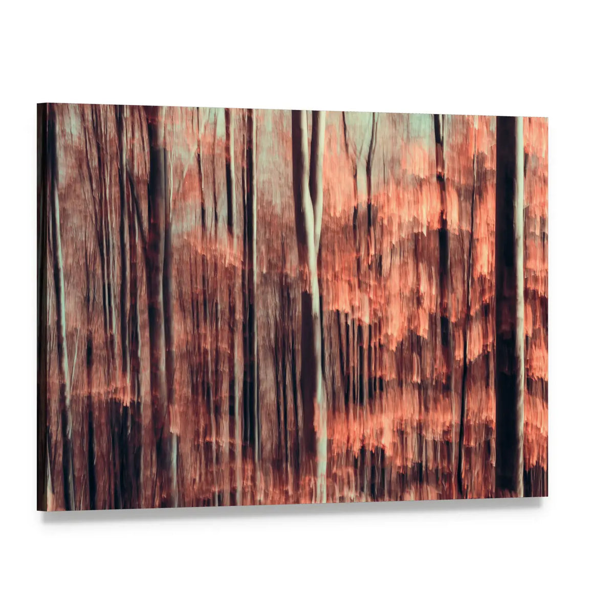 Autumnal Forest Motion Blur Canvas Wall Art, single panel gallery wrapped canvas, angled product view