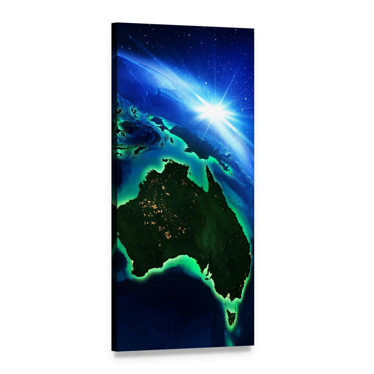 Australia and Indonesia from Space Vertical Canvas Wall Art, 1 panel 1 Vertical layout gallery wrapped canvas set, angled product view